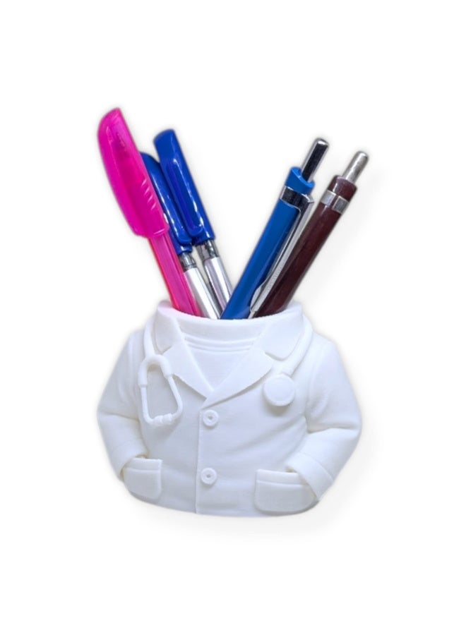 حامل أقلام بتصميم معطف طبيب كيوت – منظم مكتب مبتكر للأقلام والأدوات المكتبية – ديكور مكتب عملي وعصري – لون أبيض - Image 3